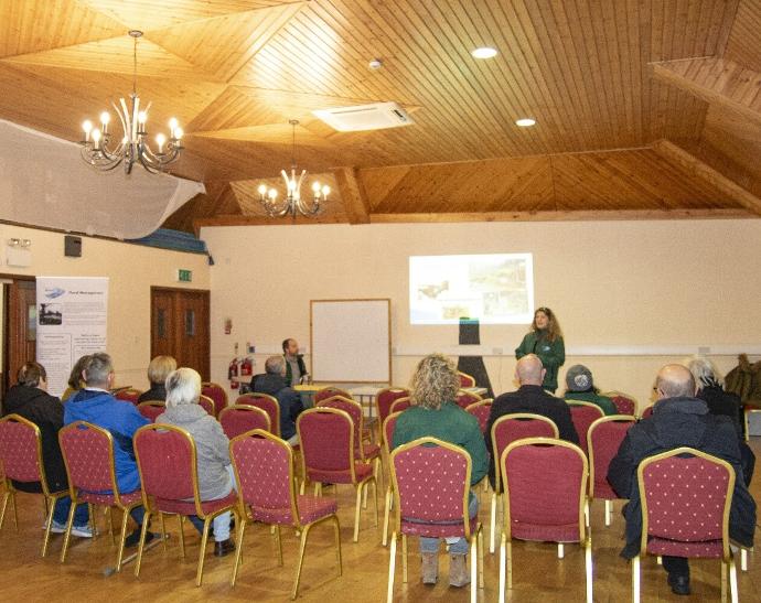 Picture of the community members in attendance at the recent event presented by Sean Toland and Trish Murphy in Clonmany Market House, County Donegal, Ireland. - photo by Liz Doherty - Support Project Officer Inishowen Rivers Trust